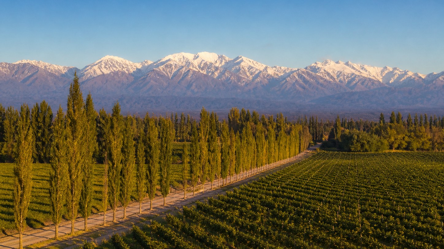Cordillera de los Andes con cultivos en Mendoza